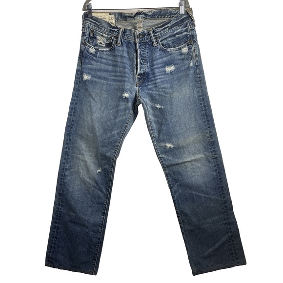 Abercrombie‎ Fitch Jeans Men's 32x34 Blue Distressed Y2K Casual Button Fly - Picture 1 of 16